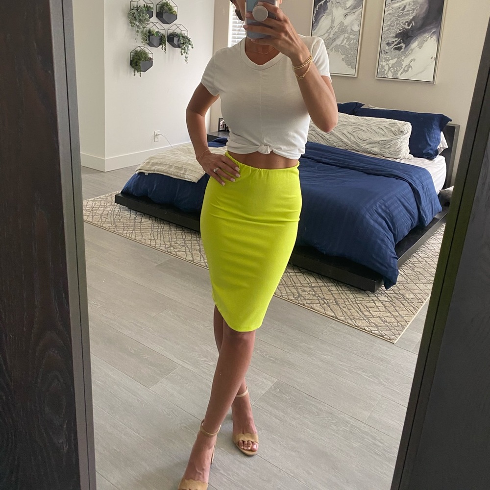 Never worn stretchy high waisted neon pencil skirt